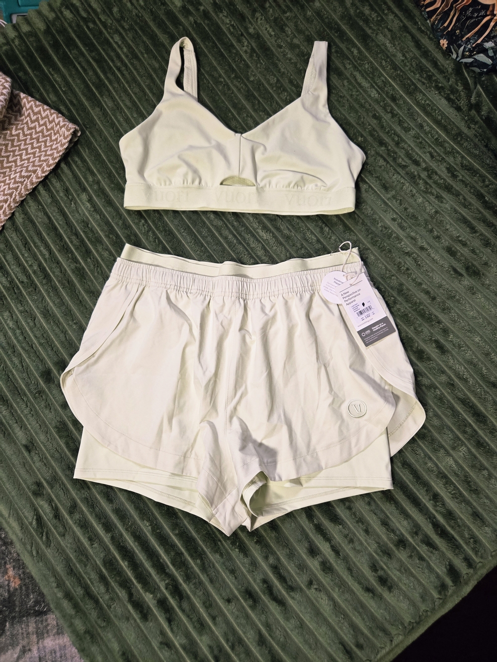 Vuori Lemongrass Seamless Bralette and Layered Running Shorts Set